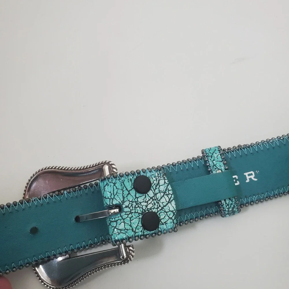 Roper Womens Turquoise Crackle Leather Western Belt Floral Buckle Size L 8486790
